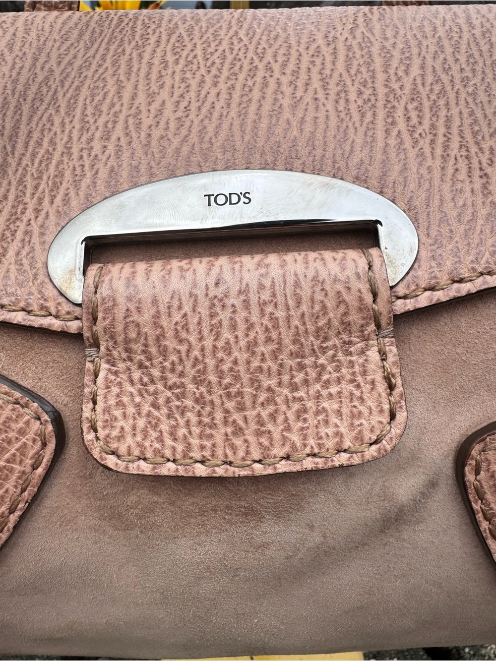 TOD’S Vintage Italy Pink Pebbled Leather & Suede Shoulder Bag Quiet Luxury - Picture 5 of 15